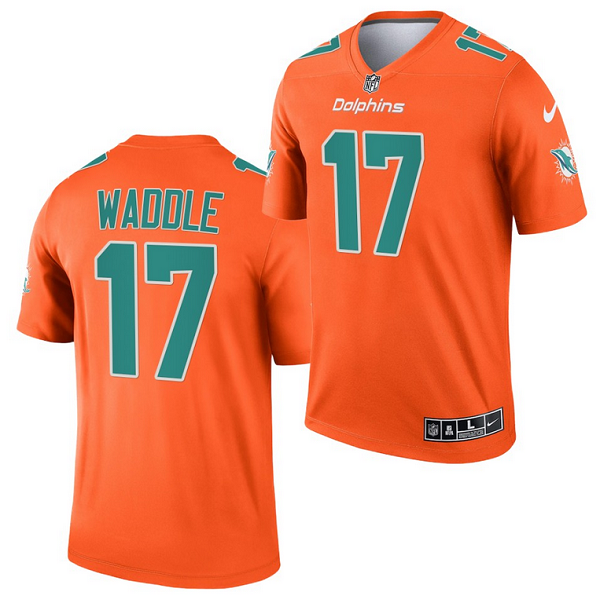 Men's Miami Dolphins #17 Jaylen Waddle 2021 Orange Inverted Legend Stitched Football Jersey